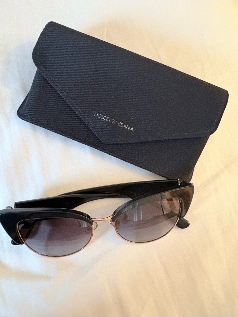 Dolce & Gabbana Black and Gold Cat-Eye Sunglasses with Case
